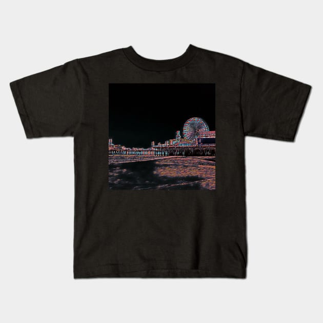 Stained Glass Santa Monica Pier Kids T-Shirt by Christine aka stine1